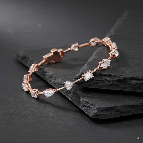 Multi Cut Diamond 18K Rose Gold Link Bracelet